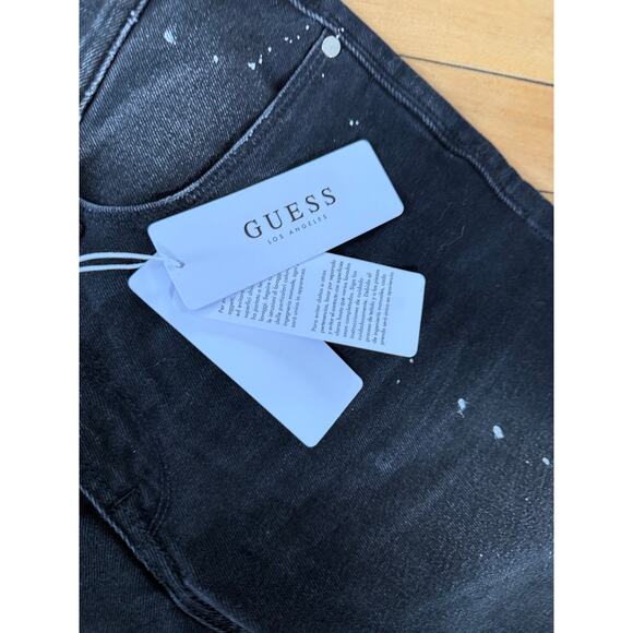NWT GUESS mens slim tapered pants splatter stretch jeans black denim distressed - Picture 4 of 10